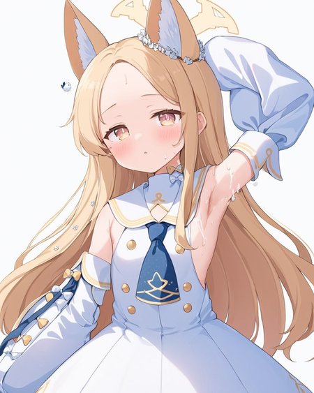 seia \(blue archive\),1girl, solo, white_background, detached_sleeves, halo, simple_background, sleeves_past_fingers, blush, white_dress, white_bird, blue_necktie, looking_at_viewer, armpits, sweat, parted_lips, short_necktie, flower, steam, sleeveless, sailor_collar
<lora:seia_(blue_archive)_image1153_2023-12-03-000014:1>halo. gorgeous,key visual, vibrant, studio anime,award-winning, professional, highly detailed,high budget, cinemascope