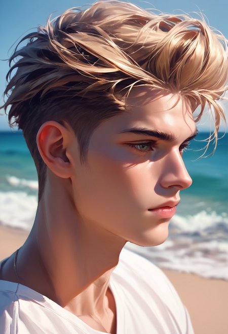 score_9,score_8_up,score_7_up, 20 yo twink posing, beach, hyperdetailed photography, headshot, comb over hair
