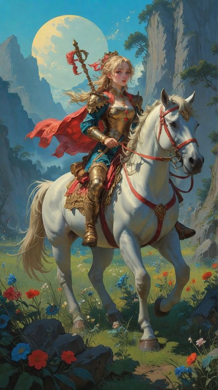 glamorous photo of Baroque, anime artwork "landscape of meadow with horse with metal armor by gaston bussiere, anna nikonova aka newmilky, greg rutkowski, yoji shinkawa, yoshitaka amano, tsutomu niehi, moebius, donato giancola, geoffroy thoorens, concept art, trending on artstation, featured on pixiv, cinematic composition, 8 k",
<lora:Wild_Anime_2025:0.7>,
<lora:风格:0.7> style1,
<lora:extremely_detailed:0.7> extremely detailed ,
<lora:aidmaImageUpgraderSDXL-v0.3:0.5> aidmaImageUpgrader,
<lora:add-detail-xl:0.7>,
<lora:HyperdetailedColoredPencilIl:0.3>  ArsMJStyle, Colored pencil hyperdetailed realism, . anime style, key visual, vibrant, studio anime,  highly detailed, Fantasy painting art style, imaginative, dynamic composition, professional-grade execution, creates immersive world and landscape, painterly, epic, magical, dramatic, exuberant, grandeur, baroque art, oil painting art style from Renaissance period, masterful composition, Renaissance mood, renaissance oil painting, brush strokes, high fashion, luxurious, extravagant, stylish, sensual, opulent, elegance, stunning beauty, professional, high contrast, detailed