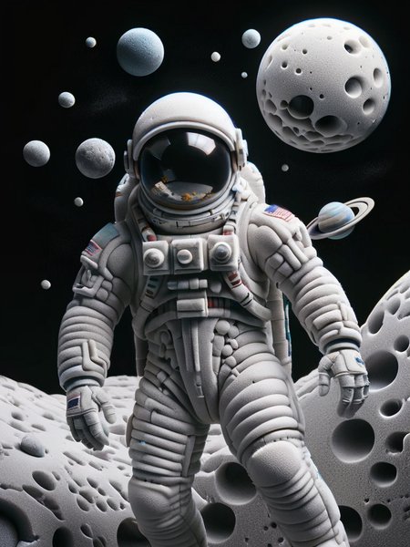 a surreal scene of a astronaut floating in space, with planets and stars also in ral-fittingfoam, dynamic, cinematic, masterpiece, intricate. Cyber aesthetic <lora:ral-fittingfoam:1> ral-fittingfoam