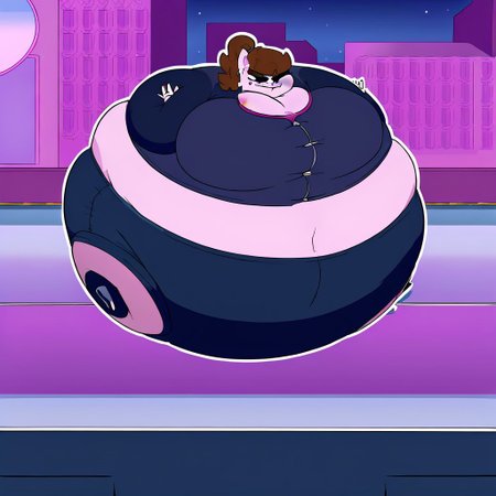 (masterpiece), best quality, (highly detailed), solo, 1girl, evil smug, HappyLikeAWall, Colored Skin, Brown hair, Black eyes, inflating, floating, spherical inflation, puffed arms, puffed legs, breast expansion <lora:InflationXL-03-Pony-e010:1>