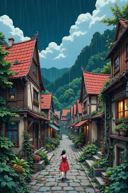 pirate village beautiful  anime landscape, rainy day, woman, very intricate, very detailed, sharp, bright, colorful, <lora:Hand v2:0.5> <lora:Anti-Blur:1><lora:Insane Detail Slider:0.25>  <lora:flux.1_lora_flyway_Epic-detail_v2:0.3> <lora:fluxenhancer:0.25> <lora:ROWER:0.6> <lora:Surreal Anime - 3k steps:0.6>
