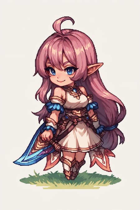 score_9, score_8_up, score_7_up, , rating_general,1girl ,mldyrnd, very long hair,  pink hair, pointy ears, blue eyes, smile,  <lora:DOY-Pdxl-Lora-4:1>, naughty face, <lora:GBFPixelPDCAME Style:1>, pixel art, 2d, full portrait, simple background, white background, chibi