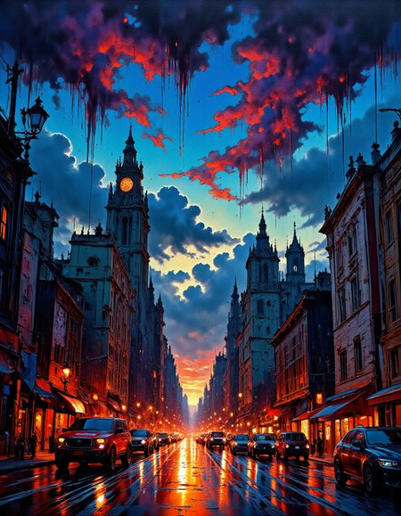 <lora:FLUX.1-DEV_-_Wild_1970s_Fashions_LoRA:1> 600-inspired,  breathtaking, definition, detailed, epicphotogasm-colorfulphoto,  swirl, 
<lora:Eldritch_Expressionism_for_Flux:0.6> expressionist painting of Raindrops are falling on my head And just like the guy whose feet are too big for his bed Nothing seems to fit Those raindrops are falling on my head, they keep falling, with bold vibrant color oil painting,  beauty  night Of cloudless climes and starry skies And all thatâs best of dark and bright,
<lora:artilands:0.8>,
<lora:Cinematic_style:0.7>,
<lora:FluxMythP0rtr4itStyle:1>,