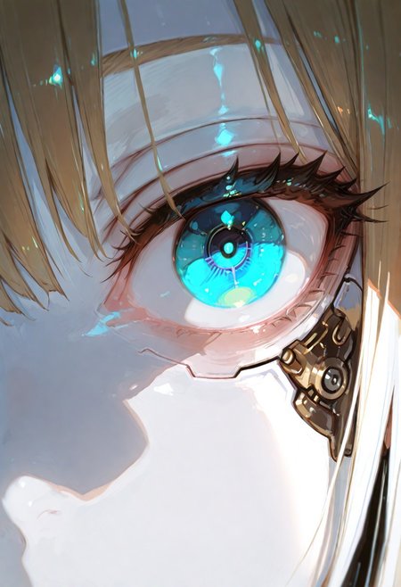 masterpiece, best quality, good quality, newest, highres, absurdres, volumetric lighting,gradient color,
BREAK 
raytracing, volumetric lighting, ambient occlusion, girl, masterpiece, best quality, very awa, absurdres, 
BREAK
model style,
 evil eyes, evil, bullying, sinister, 
BREAK
masterpiece,amazing quality,best quality,ultra-detailed,8K,illustration,CG,shiny hair,clear skin,ultra-detailed-eyes, detailed background,cute girl, eyelashes
BREAK
Automaton, colored skin, white skin, robot joints
BREAK
extreme eye close up, eye focus, eye reflection, wide eyed, eyelashes, blank stare, looking at viewer, perfect composition, glowing blue eye,