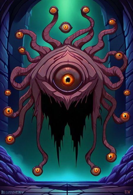 masterpiece, best quality, newest, absurdres, highres, anime, anime style, no humans, Beholdertentacles-ILV1.0, fullbeholder, beholder, eyed Tentacles, tentacles with eyes, extra eyes, monster