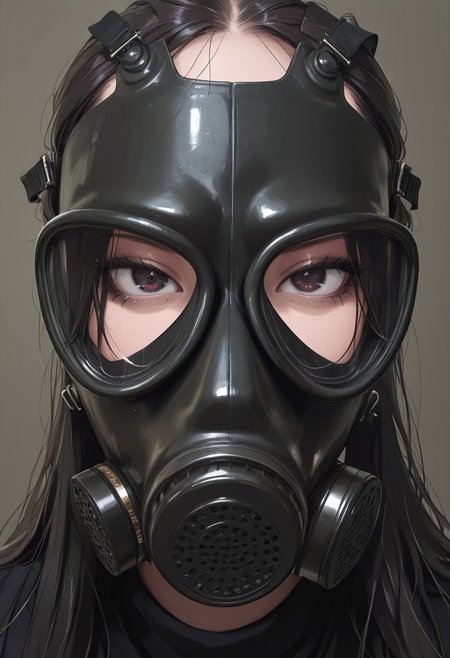 masterpiece, 4k, 1girl, goth, bangs, gasmask over head, close up