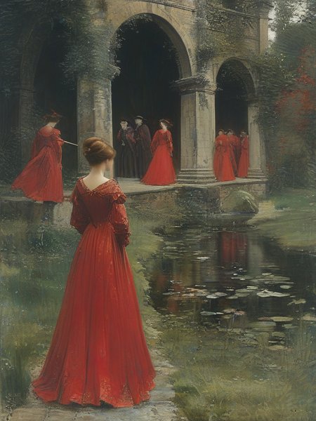 masterpiece,best quality,<lora:tbh104-sdxl:1>,outdoor,landscape,style of Edwin Austin Abbey,illustration,
