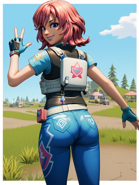 <lora:Undercover Skye (Fortnite):0.85> undercoverskye, skyeoutfit1, ass, smile, coy