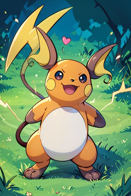 score_9, score_8_up, score_8,  ,,, , ,,, zzRaichu, raichu (pokemon), looking at viewer, smile, open mouth, standing, full body, :d, outdoors, black eyes, grass, electricity,  ,<lora:RaichuPokedexPDXL:1.0>,  ,,,, BREAK, <lora:GoldenCAT_Lora_PDXL_v2:0.8>, smile, closed mouth, looking at viewer, cowboy shot, ,,, embedding:zPDXL, Expressiveh, ,,, <lora:Expressive_H-000001:0.4>,