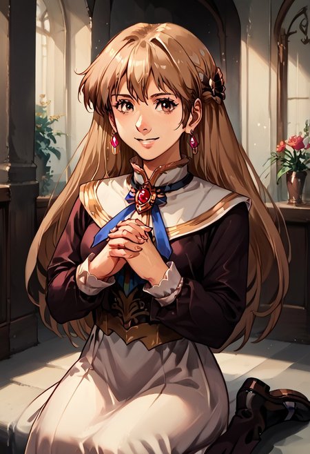score_9, score_8_up, score_7_up, source_anime,
, (best quality) , (highly detailed) ,masterpiece ,absurdres ,detailed face ,beautiful face ,
, yui_uzuki,, 1girl, solo, long hair, earrings, looking at viewer, smile, , light brown hair, , brown eyes, , brooch,, standing, dynamic pose, own hands clasped, jewlery, brooch, bangs ribbon, long sleeves, dress, kneeling, own hands together, black dress, hair ornament, black footwear, detailed face and detailed skin <lora:add-detail-xl:1.0> ,(((feminine bodies))),(((perfect anatomy))),
best quality, masterpiece, very aesthetic, ,,(portrait, upper body),
OverallDetail