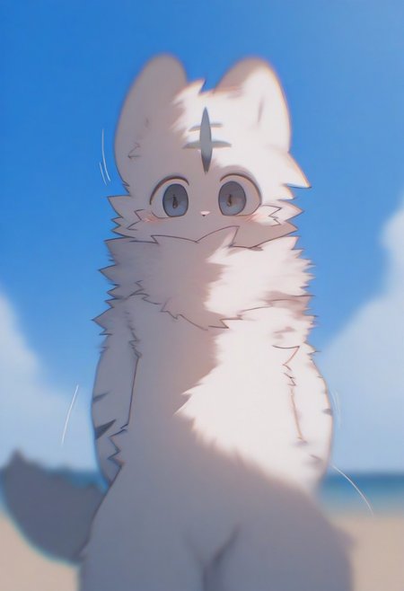 saramandaa (saramandaasan), yinfish r27, chromatic aberration, motion lines, blurry, 1boy, furry, cute, kemono, white body, summer, outside, masterpiece, best quality, amazing quality