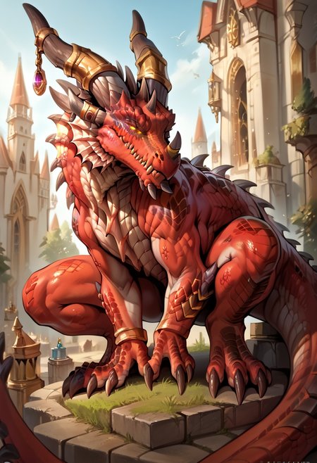 <lora:WorldOfWarcraftXL:0.7>, realistic, porn,    BREAK,   <lora:Alexstrasza_Dragon_Form-000003:1>  alexstrasza, feral dragon, scales ,  crouching,  castle with pile of gold<lora:Scalie:1>, zPDXL2,  zPDXLxxx, zPDXLrl, <lora:Pony_QualityV4.0:1.12>