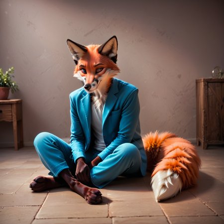 score_10, realistic style, detailed fur, anthro, furry, fox, sitting