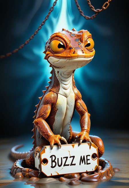 ((2d, cartoon, disney style)), ((1 lizard)),  score_9, score_8_up, score_7_up, score_6_up, score_5_up, lizard, solo, baby lizard, blue eyes, long eyelashes, female, feral, detail face, caught with lock and chain, rusted chain, blood outs form arms, weeping eyes, crying, feels, sad, expressions, emotions, detailed skin, rusted jail background, jails cell forground, rusted jail, arrogant, aloof, (((holding a tag attached with chain and lock that says "Buzz-Release Me", text: "Buzz-Release Me"))), realistic skin, detailed skin, bald skin
