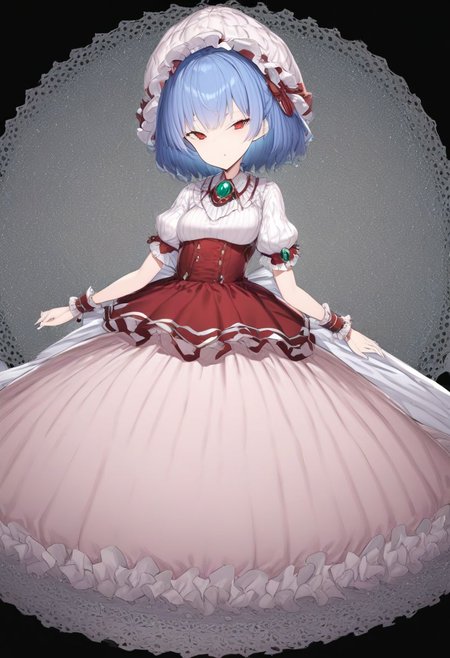 masterpiece, best quality, ultra-detailed, beautiful, nai3, 1girl, solo, full_body, tachi-e, 
scarlet_touhou, 1girl, puffy_short_sleeves, wrist_cuffs, brooch