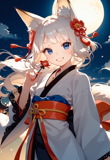 score_9, score_8_up, score_7_up, score_6_up , (masterpiece, best quality:1.4), 
high detailed background,(fox-girl:1.5), (white-hair:1.6), (traditional hanfu:1.5), (anime-style:1.6), (big-eyes:1.4), petite, (fox-ears:1.6), (elegant-pose:1.3), (playful-smile:1.3), obi-belt, long-sleeves, (dim-lighting:1.2),  warm-lighting, cinematic, soft-color-palette, digital-illustration, watercolor-highlights