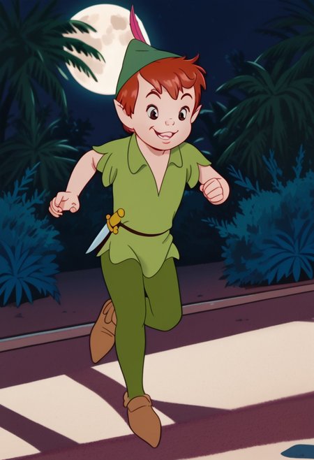score_9, score_8_up, score_7_up, highly detailed, CuteCartoonStyle, cute boy, 1boy, solo, green hat, pink feather, red hair, pointy ears, brown eyes, green shirt, small sheathed dagger, green pants, brown footwear,  at night, full moon, running, motion blur, smug smile, park
DSCStyle, round eyes, exaggerated proportions, cartoonish features, anime-inspired, cute aesthetics, cartoonish proportions, highlights,smooth lines, glossy highlights, minimal detail, clean outlines, consistent line weight, gentle highlights