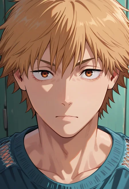 masterpiece, best quality, intricate details, , , 1boy, solo, male focus, <lora:denji_chainsaw_man_ilxl:0.98>, denji_chainsaw_man, blonde hair, brown eyes, short hair, bangs, , ,
