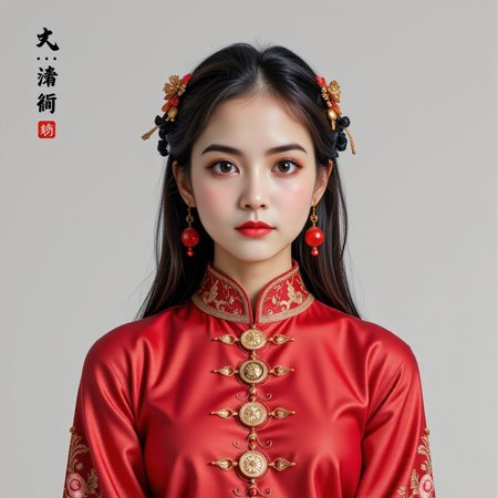 (Zhan Yihung V2:1.4),((black hair:1.2)),a symmetrical front view,close up shot,soft grey studio backdrop,capturing intricate textures and photo-realistic lighting,
1 18-year-old chinese girl with long hair,nipples,the girl has big teardrop breasts,the girl's clothing belongs to the black and red chinese clothing,the hairstyle is the traditional chinese hairstyle,Hyperrealistic art,Extremely high-resolution details,photographic,realism pushed to extreme,fine texture,in,
<lora:Fiatist_Skin:0.1>,<lora:Zhan_Yihung_v2:1.5>,<lora:midjourney_whisper_flux_lora_v01:0.5>,<lora:flux-test-byrs:0.4>,<lora:Pastel_Watercolor:0.5>,