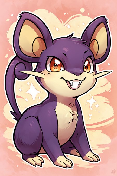 score_9, score_8_up, score_8,  ,,,  zzRattata, pokemon (creature), no humans, fangs,  ,<lora:Rattata_Pokemon_PDXL:0.8>,   ,,, smile, looking at viewer,  abstract background, white outline,  ,,, embedding:zPDXL, Expressiveh, <lora:CatalystStylePDXL:0.6>,  <lora:SDXLFaeTastic2400:0.5>,  <lora:Expressive_H-000001:0.4>,