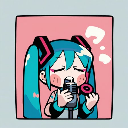 masterpiece, best quality,  <lora:style42-xl-a3.1:1>,1girl, solo, hatsune miku, singing,closed eyes,