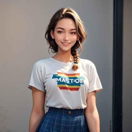 (score_9, score_8_up, score_7_up, outlines, source_anime, source_cartoon, best quality, masterpiece),street, 
anime drawing of, 3m3li3vx  ,colorful t-shirt, skirt, posing, smile, braid, brown eyes,   <lora:Emelie Nobody_epoch_12_Pony_VX:0.6>    <lora:raichiyo33XLP:0.8> raichiyo33