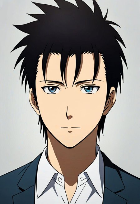 Highres, Masterpiece, High Quality, 4K, 8K, solo, 1Boy, Soujirou Agata, borown eyes, black hair, Shirt, passport_photo_style, looking at viewer, focused gaze forward, plain background, straight body, head upright, easynegative, detailed_eye_model