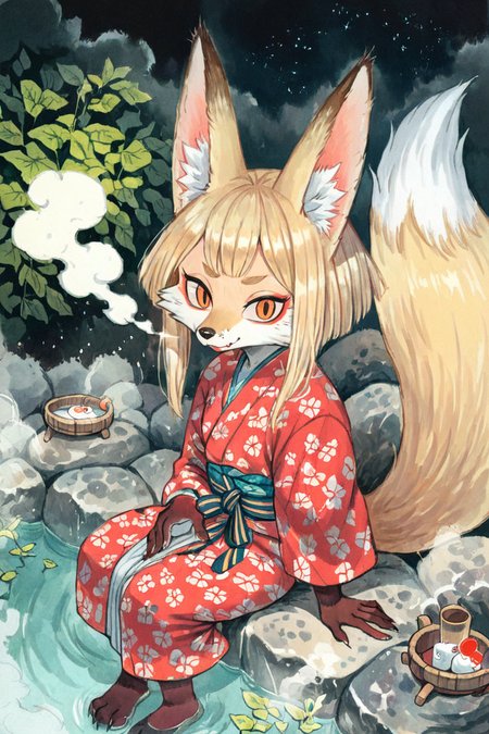 (anthro fox girl:1.4),(blonde hair:1.2),(solo:1.5),ameli,looking at viewer,from above
deep dark night,hot spring,steam,red Yukata,japanese clothes, paws,close-up
<lora:Perfect Hands:1> <lora:age_slider_v4:-2> <lora:Ameli:0.9>, score_9, score_8_up, score_7_up, score_6_up, score_5_up, score_4_up,zPDXL