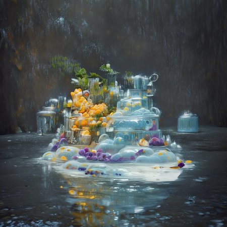 foodphoto, a bowl of fruit made out of slime, fruit in a bowl, fruit made of slime, fruit still life, bowl made of slime, table made of slime,
natural light, no bright spots, 
((translucent slime)), ((transparent slime)), made of water, (bioluminescent slime), sl1m3, slime, slime-morph, ais-blmn, saturated colors, no creatures, no humans, no monsters, no pokemon, scenery only, scenery, ral-lava, watce