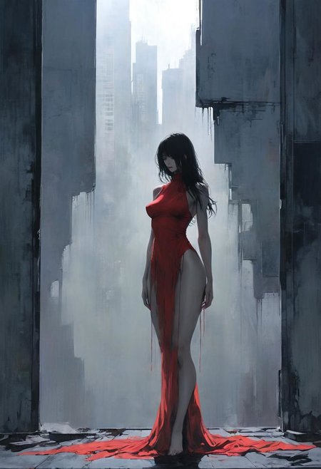 Dark art, chdmchlwrd, glimpse of scarlet color in the far, 80s DARK dystopian Flair, Lowlight dark Pastel Tone, Busty naked Motoko Kusanagi, Pale slim, Long Hair, See through dress, Body Silhouette, Large hall in skyscraper, huge Window to the ceiling, Rear View, Grey DARK color palette, Point of old orange in the far, 80s DARK dystopian Blade Runner Flair, Lowlight dark Pastel Tone, very Detailed, awesome Quality, reflecting, luminescent, translucent, Ethereal, Aura, Natural naked ergo proxy with freckles, See through dress, Body Silhouette, rainy dystopian Megacity through Window, overslept, shy questioning Look from below, underboob, puffy nipples, giga_busty, Wooly corduroy skirt, high wool stockings, very detailed, uhd, masterpiece, White smoke, light beams through smoke,