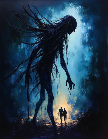 crude painting, rough Sketch weird monster of the night, mysterious silhouette, billowing  transparent veil, watercolor painting fantasy concept art, artistic photorealism, smooth, Steve McCurry style, great masterpiece, amazing depth