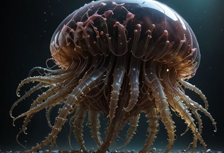 cinematic, jellyfish chonkasaurus, scifi, raytracing, HD, 4k, floating energy, night, dark, flesh color, (energy effects:1.3), <lora:chonkasaurus-000003:1>, <lora:add-detail-xl:2>