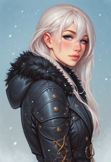(((side view)))
1 girl, portrait, winter jacket with fur hood, long hair, winter, snowfall, 1girl solo, white hair, looking at viewer, bangs, day, blue sky, hair between eyes, outdoors, blush dramatic lights, relax,
(((full-clothed))),
BREAK 
(outdoor background:1.9) score_9, score_8_up, score_7_up, score_6_up, source_cartoon, rating_explicit, Expressiveh, (((((upper body))))), dynamic pose