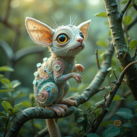 <lora:6B4426DED9C7CABDB1A44E006C07827E6A493CF5D6B917CCB5D49D661FEF650C.safetensors:1> a dream-concept
realistic portrait, RAW Photo of a
In the heart of a forest bathed in gentle, dappled light, a whimsical creature perches on a branch twisted like a spiral staircase. Its enormous, golden eyes, crafted from delicate, shimmering fabric, gaze with an enigmatic curiosity towards the horizon. The creature’s body is a patchwork of soft, pastel fabrics—pinks, teals, yellows, and violets—stitched together with intricate, visible seams. Each segment is adorned with tiny beads and sequins, creating a jewel-like sparkle that catches the light.
Its slender fingers, made of plush, velvety material, grip the branch with gentle curiosity. The branch itself is a blend of green and blue fabrics, its surface embroidered with delicate floral patterns that seem to sway in the breeze. The creature’s ears, adorned with tiny, sparkling stars, catch the late afternoon sun, casting a gentle, ethereal glow that hints at secrets whispered by the forest.
The background is a dreamy tapestry of soft, diffused hues, with leaves and branches fading into a misty, pastel green and blue. The entire scene is suffused with a mystical ambience, as if the forest itself is a handcrafted, enchanted garden. The creature, poised on the edge of discovery, seems to sense a great journey unfolding, each stitch and embellishment telling a story of wonder and magic.