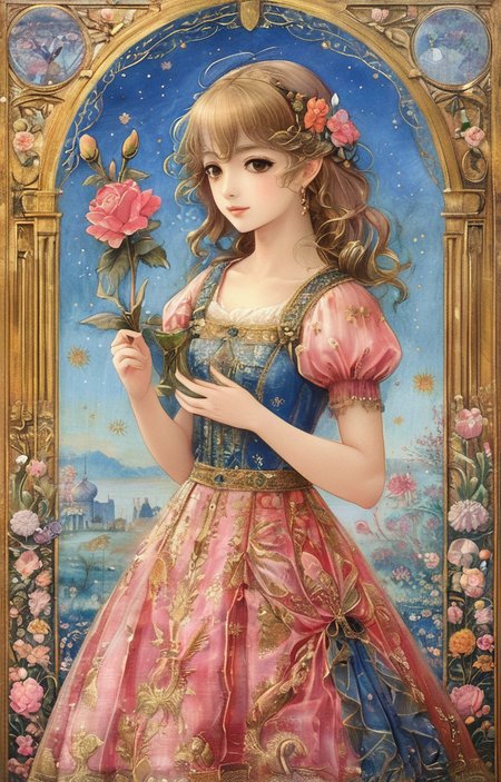 masterpiece,best quality,<lora:tbh294-sdxl:0.9>,illustration,style of Illuminated manuscript portrait of idolmaster cinderella girls,