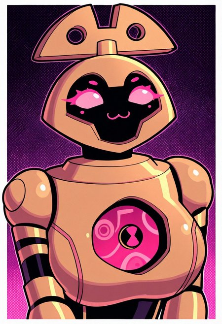 masterpiece, best quality, amazing quality, very aesthetic, absurdres, newest, 
 clockwork, robot, solo, no humans, pink sclera, no pupils, , pink mouth, :3, feminine pink eyelashes, black face, 
welith, curvy, busty, upper body, halftone effect, white borders, abstract background:1.2,