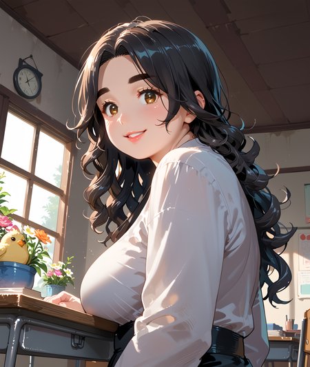 PonyScores7, source_anime, ah1, IllustriousQual, <lora:natsumi_style:0.5>, <lora:by_usakun-pony:0.4> by usakun, <lora:Akina_Bbw_Style_-_PonyXL:0.2> AkinBw
BREAK ((from below), (from side), medium distance from viewer)
BREAK 1girl, mature female, (round face:1.2), (thick eyebrows:1.3), (curvy), round-chin, caucasian, (plump face), <lora:Round_face:0.2>, <lora:ETO_OCPonyXL:0.3> eto_oc, skindentation, (plump), thick thighs, wide hips, busty, voluptuous, lips, <lora:venus body PonyXL:0.3>, <lora:shinyskin2:0.2> glistening skin
BREAK  (curly hair), long hair, (black hair:1.4), (parted hair:1.7), messy hair, kinky curls, <lora:hairdetailpxl:0.2> hairdetailpxl
BREAK (brown eyes), (colorful eyes), (downturned eyes:1.4), <lora:expressive eyes:0.2> expressive eyes, <lora:eyedetailpxl:0.2> eyedetailpxl, <lora:Eyes_High_Definition:0.2> EyesHD
BREAK ((The face is set in a stern, hard expression, with no hint of a smile)),  <lora:Expressive_H:0.2> Expressiveh, <lora:Emotional_Anime_Expressions_PonyXL_Concept:0.2> emotional, <lora:Best_Facial_Expression_LoRA_PONY:0.2>, looking at viewer, <lora:Detailed expressive EXEV style -XL Pony V1.0:0.2> FaceDetail
BREAK ((laid out))
BREAK Neon Orange an asymmetrical bodysuit with one shoulder and a cheeky back, paired with thigh-high lace stockings and stiletto heels
BREAK (((a chic reception area with a marble desk, modern seating, fresh flowers, providing a welcoming first impression for visitors)))
BREAK <lora:xl_more_art-full_v1:0.2>, <lora:aesthetic_anime_v1s:0.2>, <lora:EpicF4nta5yXL:0.2>, <lora:detailxl:0.2> detailxl, <lora:Fant5yP0ny:0.2>, best quality, amazing quality, best aesthetic, absurdres, illustration, Volumetric_Lighting, ultra-detailed, very aesthetic, intricate details, 8k, masterpiece, best_quality
BREAK Stable_Yogis_PDXL_Positives, AS-Adult, <lora:Complicated fantasy portrait - XL Pony V2.0:0.2>, bad-hands-5, <lora:HDA_Detailer:0.3>, HDA_FatGirlXL