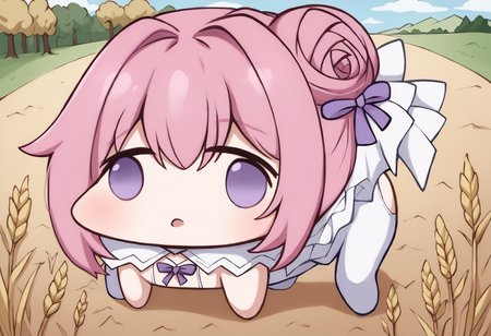 score_9, score_7_up,  source_anime, uncensored, zPDXLxxx, <lora:intricate_details:0.5> intricate_details_xl,  wheat field, heaven condition, face focus
<lora:Doro_X_PDXL_V1:1> doro, creature, chibi, pink hair, purple eyes, hair bun, hair bow, no humans, white skin, solid circle eyes, no pupils, frills
<lora:Faces_of_People_FX_Meme_v1.0:1> face of the people who sank all their money into the fx (meme), chibi, chibi inset, aura , all fours,