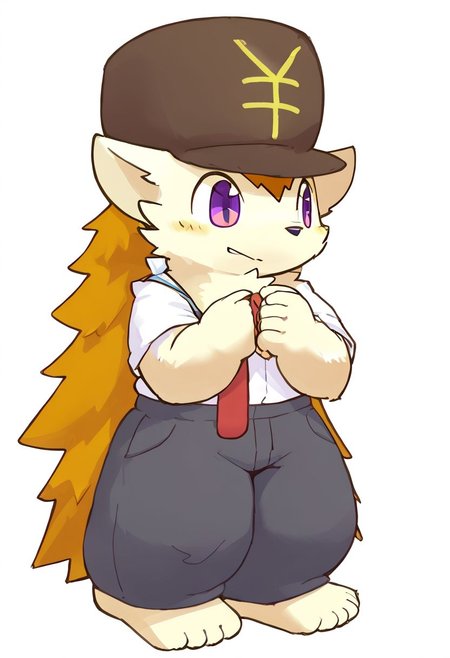 furry, kemono, hedgehog, cute, zPDXL2, zPDXLpg, zPDXL, hat with yen sign, male, short height, fat leg, full body