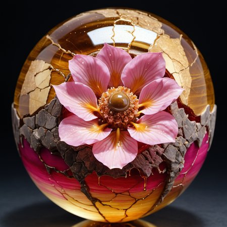 Elamite Sphere, brocade cracked golden kintsugi artistic, wet hyperreal watercolor painting of elegant of pink katsura flower totally covered in liquid amber waterfall, honey, cinematic, mesmerizing beauty, pretty features, iridescent, kintsugi gold, Mike Dargas,Dominic Qwek, hypercreative masterwork by head of prompt engineering  <lora:add-detail-xl:3> <lora:Elamite_Sphere:0.6>