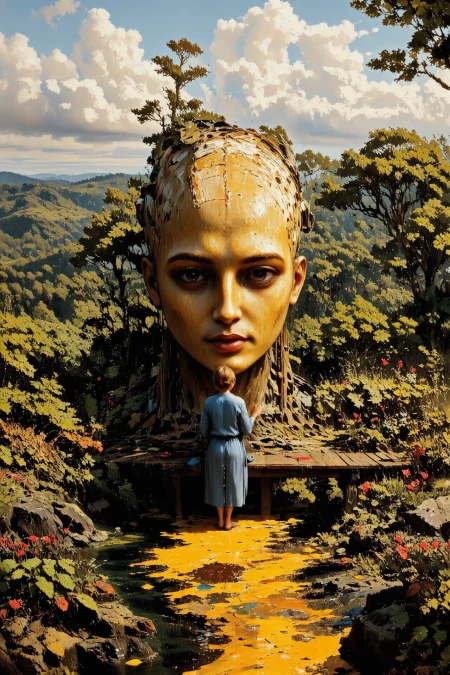 very big head, wooden bridge, beautiful surreal landscape, woman reading over a big human head, paint stains in the water, vivid colors, colorful, multilayer paint splash style, <lora:Hand v2:1> <lora:Anti-Blur:1> <lora:Insane Detail Slider:0.5>   <lora:Flux.1_Turbo_Detailer:0.6>   <lora:flux-photo-transparent_Alpha_1.0:0.8> <lora:flux.1_lora_flyway_Epic-detail_v2:1>   <lora:Painterly01b_CE_FLUX_AIT:0.8> pntrlyCE_style <lora:PsykeV1:1>  <lora:VividlySurreal:1>