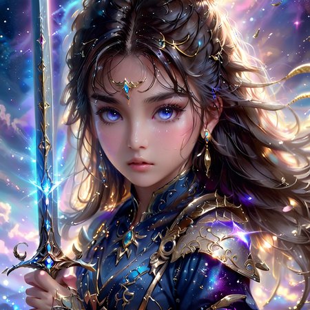 masterpiece,high resolution,8k,
 <lora:celestial_warriorXL:0.8>,celestialwarrior, overalldetail,facedetail,eye detail,
1girl, jewelry, long hair, solo, earrings,face focus,holding glowing sword