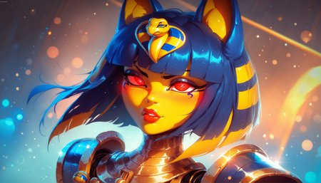 score_9, score_8_up, score_7_up, score_6_up, score_9, score_8_up, score_8, cybrk, ankha, monster robot cat, badass furry cyborg, egyptian, red glowing eyes, blush, perfect armor, highly detailed, glossy lips, cinematic, exciting, photoshot, scifi city background, bokeh  <lora:xslxartv3:.3> <lora:cybrk-knight:1.5>