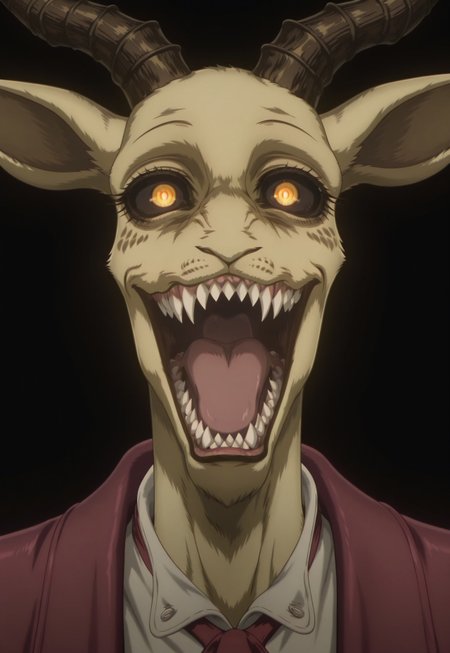 high quality, detailed, male, solo male, MelonBeastars, anthro, beastars,   animal ears, skinny, 

 masterpiece, 
best quality, 
hyper-realistic, 
ultra-HD,  
masterpiece, 
best quality, 
hyper-realistic,  

  ((((large eyes)))),  ((((detailed teeth)))),      ((((sharp teeth)))),    face focus,  ((((open mouth)))),

safe_pos, 
high quality, 
detailed, 
male, 
solo male,  
anthro, 
beastars,   
animal ears, 
skinny, 
 
 
((skinny)),  
horns,
 


 (glowing yellow pupils), ((((black sclera)))), ((black iris)), 

(detailed Victorian shirt and jacket),  ((vampire)), ((white body)), 

((skinny)),

 
 
 
 small horns, 

gazelle tail,   detailed long eyelashes,  

black background, 

<lora:Jokerized - Joker Venom - Concept IllustriousXL - Noob LORA:1>

 