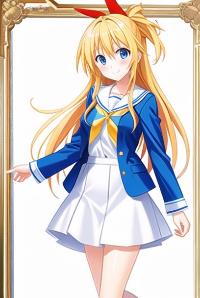 chitoge_kirisaki,chitoge kirisaki, highres,(masterpiece_1.0),(white background),(best quality_1.0),(standing),(body in frame),1girl, full body,