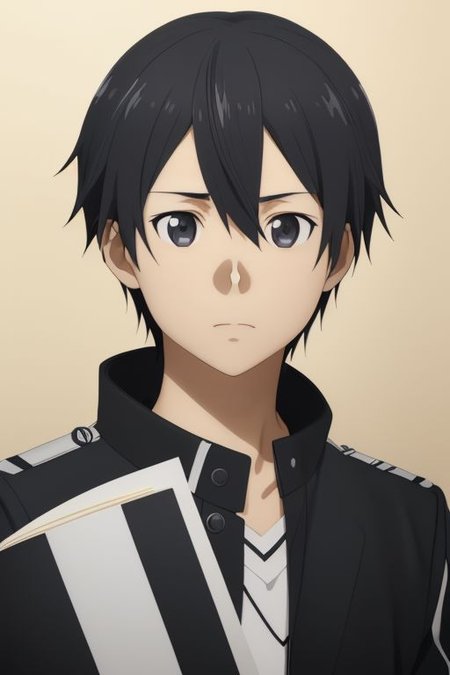 high resolution, solo, best quality, 1Boy, Kazuto Kirigaya, portraits, Black Hair, Black Eyes, brand ambassador, brochure design, OverallDetail