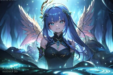 (masterpiece:1.4), 4K8K, (anime style), (high shutterspeed:1.4), (sharp edges), 
SyFyEye1, FanFo, 
femal angel  hands togather,  leaning foward, face focus, smile, closed mouth, 
wearing Celtic style dress, (Detailed face, Detailed eyes, Detailed lips), (solo), 
Fantastic Forest at fantasy night, Fantastic,
