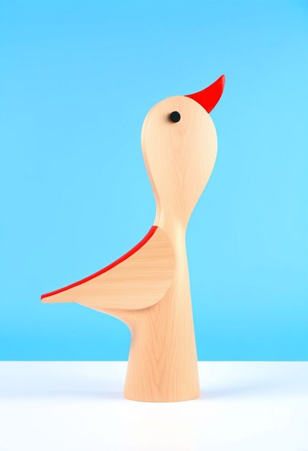 (expert craftsmanship:1.8), (high resolution, product photography, photo studio background:1.2), (modern wooden toy animal, avian, bird:1.8), (fine wood, realistic wood material:1.5), (simple form, abstract form, multiple parts:1.9), (finely crafted parts, simple shape, elegant shape, ambiguous shape, stout shape, innocent shape:1.4), (comfortable, playful, friendly:1.5), (tall, whimsical:1.7), (Bauhaus Design aesthetic, made in Denmark:1.7)