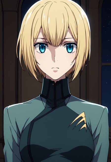 score_9, score_8_up, score_7_up, at room. Indoor,,night view, moonlight,female,louise halevy, blonde hair, blue eyes, military uniform,